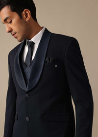 Blue Blazer And Pant Set Tuxedo With Criss Cross Detail