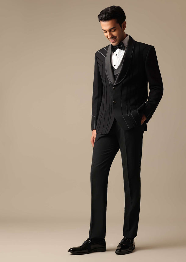 Black Tuxedo Set With Cutwork Detail
