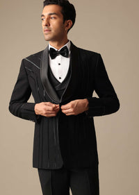 Black Tuxedo Set With Cutwork Detail