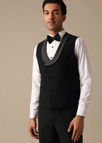 Black Tuxedo Set With Cutwork Detail