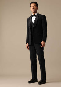 Black Blazer And Pant Set With Embroidered Detail Tuxedo Set