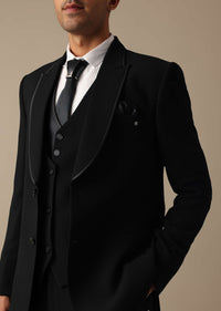 Black Blazer And Pant Tuxedo Set With Cutdana Work