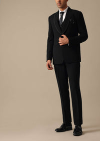 Black Blazer And Pant Tuxedo Set With Cutdana Work