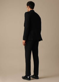 Black Blazer And Pant Tuxedo Set With Cutdana Work