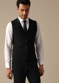 Black Blazer And Pant Tuxedo Set With Cutdana Work