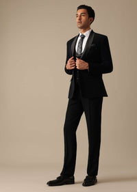 Black Blazer And Pant Set Tuxedo With Cutwork Detail