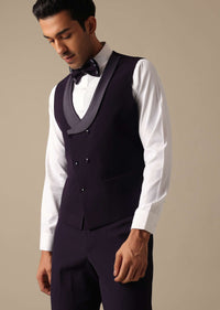 Purple Embroidered Tuxedo Set With Blazer And Pant Set