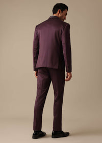 Purple Embroidered Tuxedo Set With Blazer And Pant Set In Terry Rayon