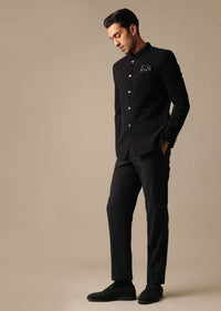 Black Jodhpuri Textured Bandhgala And Pant Set