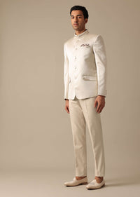 Beige Bandhgala Jodhpuri Pant Set With Embroidered Detail