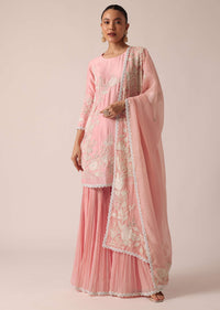 Light Pink Kurta Sharara Set In Chanderi Silk