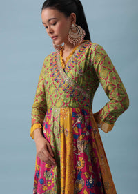 Green Overlap Embroidered Gown With Dupatta