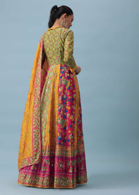 Green Overlap Embroidered Gown With Dupatta