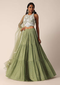 Pista Green Lehenga Set With Embroidered Blouse