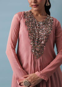 Pink High Low Anarkali Set In Chinon