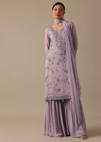 Purple Kurta And Sharara Set With Beaded Detail