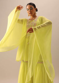 Yellow Asymmetric Hem Kaftan And Sharara Set