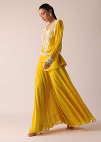 Yellow Kurta Palazzo Set In Organza