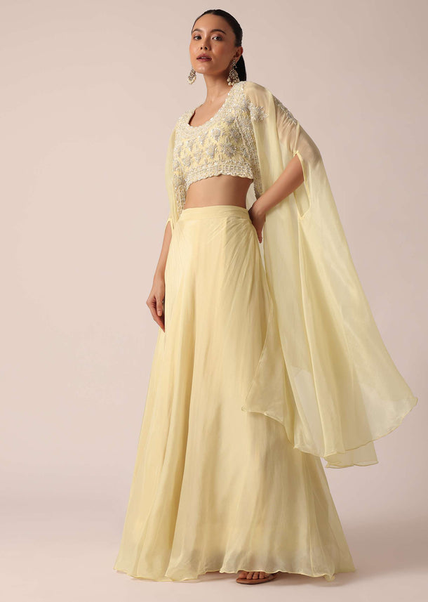 White Organza Jacket And Lehenga Set With Sequin Work