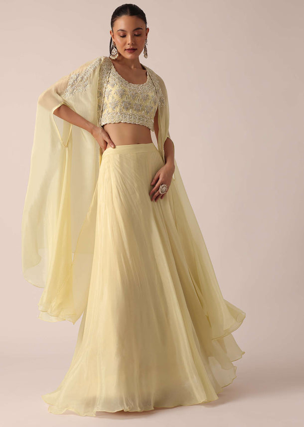 White Organza Jacket And Lehenga Set With Sequin Work