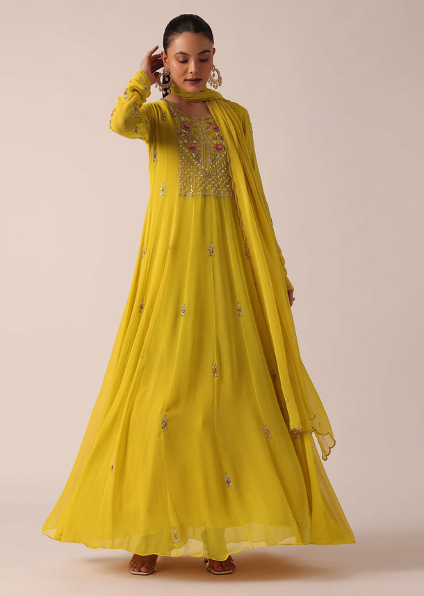 Yellow Anarkali Set With Sequin Work