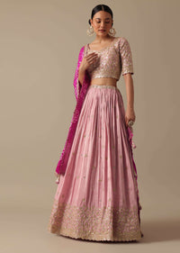 Pink Lehenga Set With Foil Mirror Embroidery