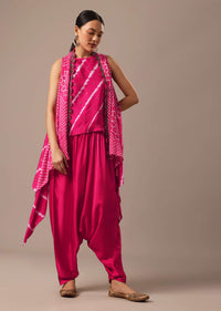 Pink Handmade Bandhani Jacket And Dhoti Set With Leheriya Detail