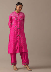 Pink Hand Dyed Bandhani Kurta And Pant Set