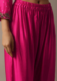 Pink Hand Dyed Bandhani Kurta And Pant Set