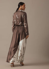 Brown Bandhani And Leheriya Shirt And Pant Set With Tie-Dye Shibhori Work