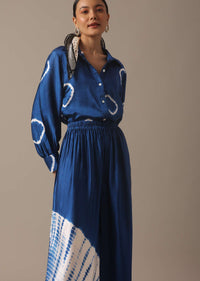 Blue Handmade Bandhani And Leheriya Shirt And Pant Set With Shibhori Detail