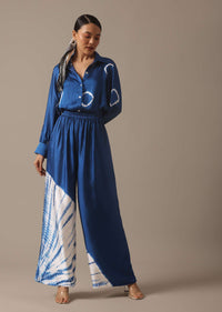 Blue Handmade Bandhani And Leheriya Shirt And Pant Set With Shibhori Detail