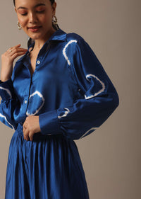 Blue Handmade Bandhani And Leheriya Shirt And Pant Set With Shibhori Detail