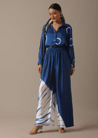 Blue Handmade Bandhani And Leheriya Shirt And Pant Set With Shibhori Detail