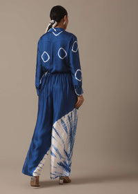 Blue Handmade Bandhani And Leheriya Shirt And Pant Set With Shibhori Detail