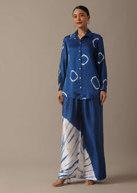 Blue Handmade Bandhani And Leheriya Shirt And Pant Set With Shibhori Detail