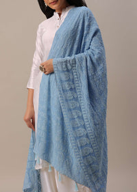 Blue Chiffon Lucknowi Dupatta with Tassels