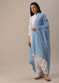 Blue Chiffon Lucknowi Dupatta with Tassels