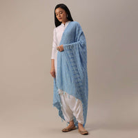 Blue Chiffon Lucknowi Dupatta with Tassels