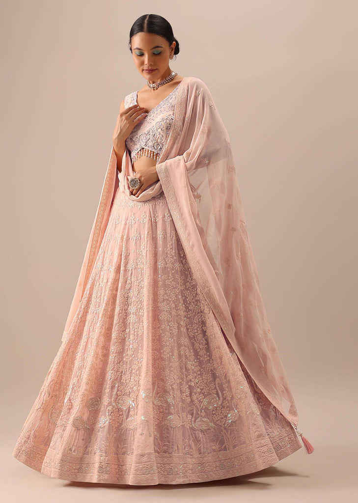 Peach Lucknowi Lehenga Set with Sequin Work