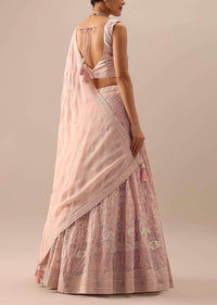 Peach Lucknowi Lehenga Set with Sequin Work