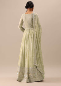 Green Anarkali And Lehenga Set With Lucknowi Work