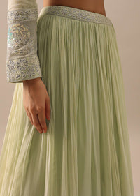 Green Anarkali And Lehenga Set With Lucknowi Work