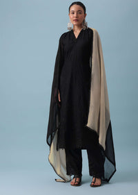 Black Kurta And Pant Set In Organza