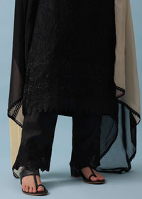 Black Kurta And Pant Set In Organza