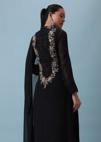 Black Kurta And Pant Set In Organza