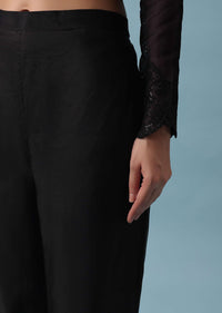 Black Kurta And Pant Set In Organza