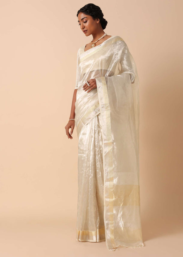 Silver Handloom Silk Saree With Unstitched Blouse Piece