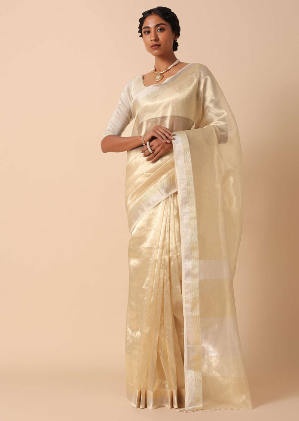 Elegant Gold Tissue Silk Saree With Unstitched Blouse Fabric