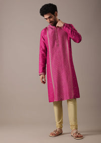 Pink Silk Lehariya Print Kurta Set